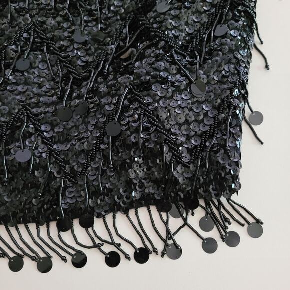 Vintage Black Fully Beaded & Sequin Sleeveless Wool Top back zip size 38 Medium - Picture 10 of 10